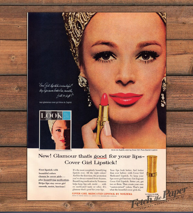 Cover Girl Medicated Lipstick Anne de Zogheb Gold Turban Print Ad 1964 1960s