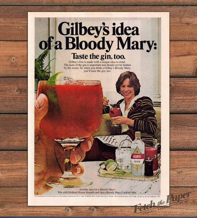 Gilbey's Gin Bloody Mary Cocktail Toast Marble Tray Woman Print Ad 1980 1980s
