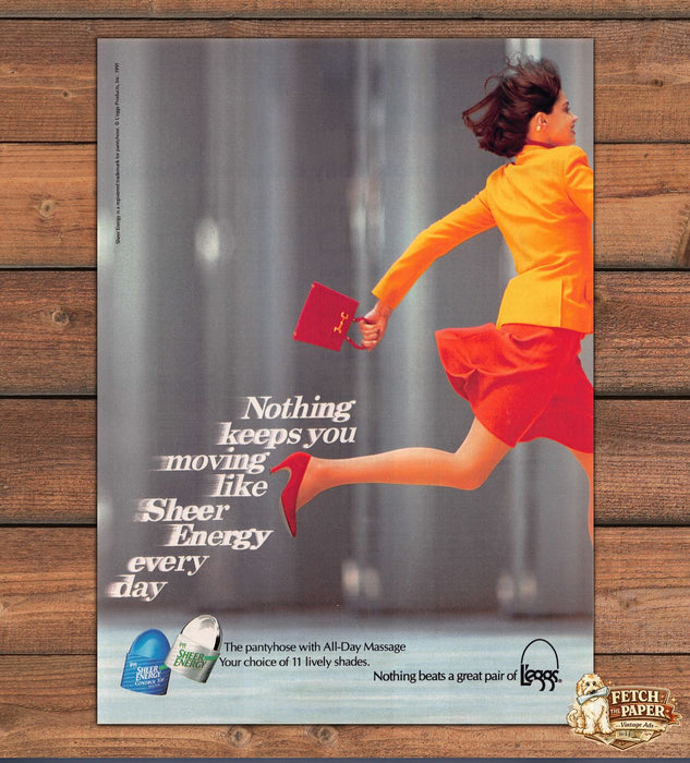 L'eggs Sheer Energy Pantyhose Nothing Keeps You Moving Legs Print Ad 1991 1990s