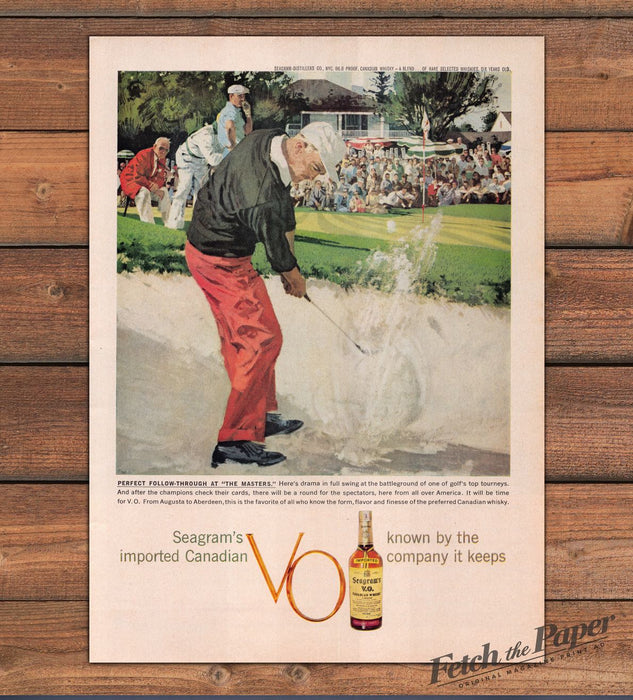 Seagram's V.O. Canadian Whisky The Masters Golf Bunker Print Ad 1959 1950s