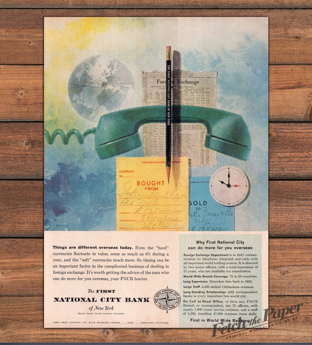 First National City Bank Of New York Foreign Exchange Phone Print Ad 1959 1950s