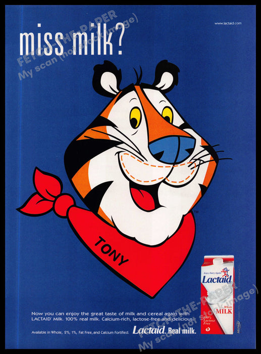 Lactaid Tony the Tiger 2000s Print Advertisement Ad 2004 "Miss milk?"