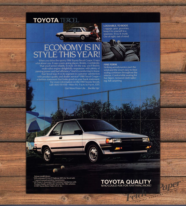 Toyota Tercel Coupe Economy Is In Style This Year Silver Car Print Ad 1988 1980s