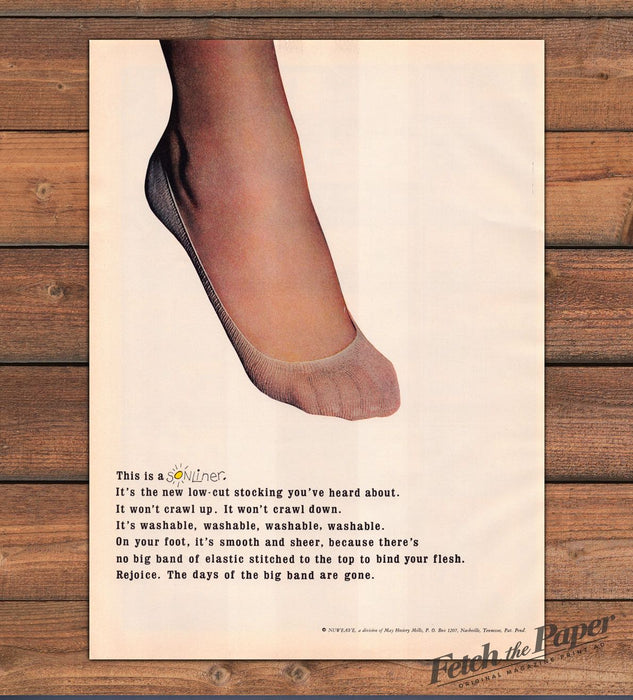 Nuweave Sonliner Low-Cut Stocking Foot Leg Hosiery Print Ad 1964 1960s