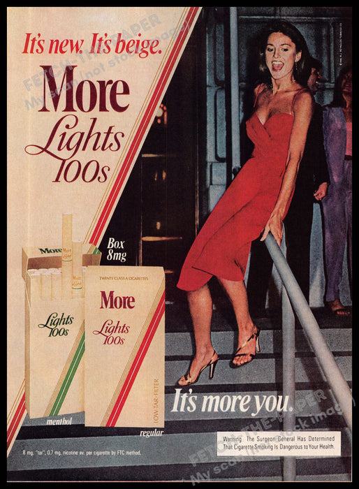 More Light 100s Cigarettes Legs Sliding Railing 1980s Magazine Print Ad 1981