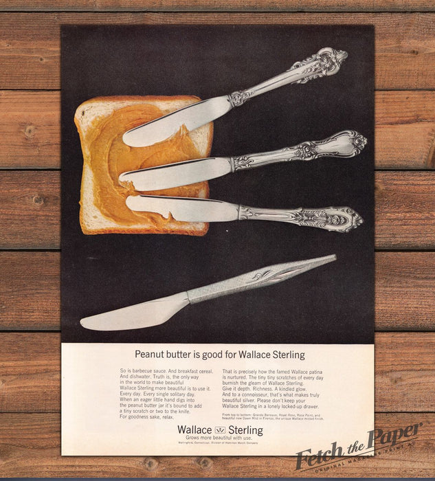 Wallace Sterling Silver Knives Peanut Butter Toast Baroque Print Ad 1965 1960s