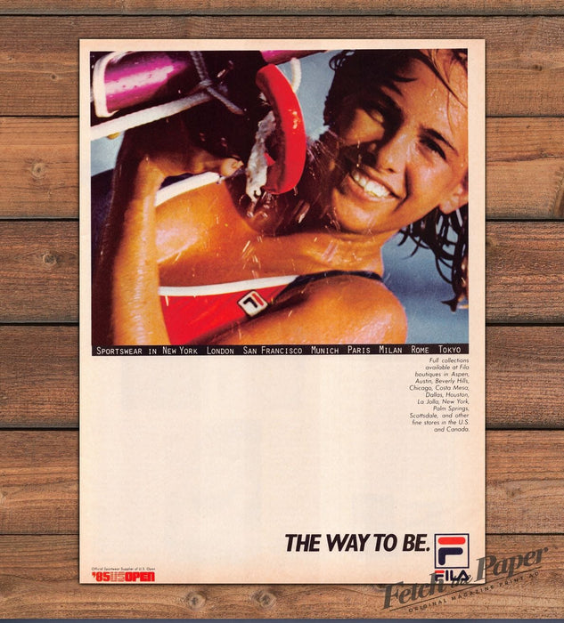 Fila Way To Be Wet Splash Red Swimsuit Sportswear Smile Print Ad 1985 1980s