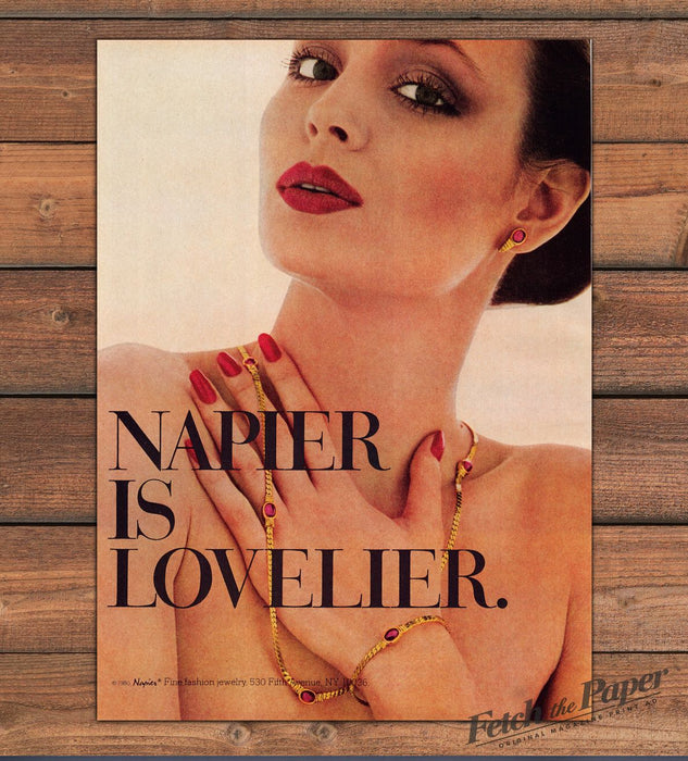 Napier Fine Jewelry Gold Ruby Necklace Bracelet Print Ad 1980 1980s