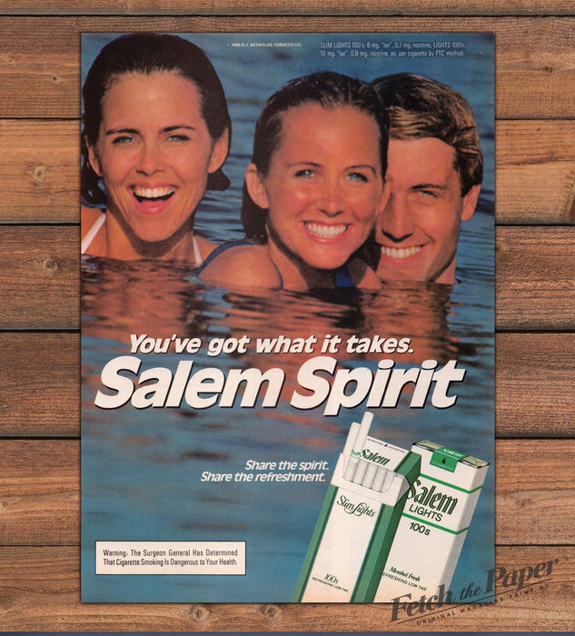 Salem Spirit Slim Lights Cigarettes Friends Swimming Smiling Print Ad 1985 1980s
