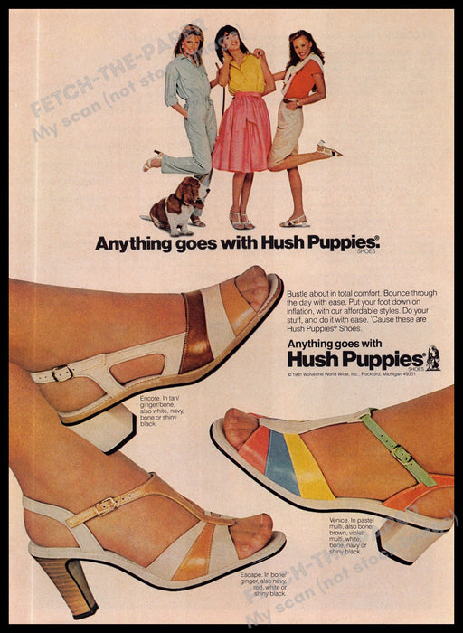 Hush Puppies Anything Goes Women Feet High Heels 1980s Magazine Print Ad 1981