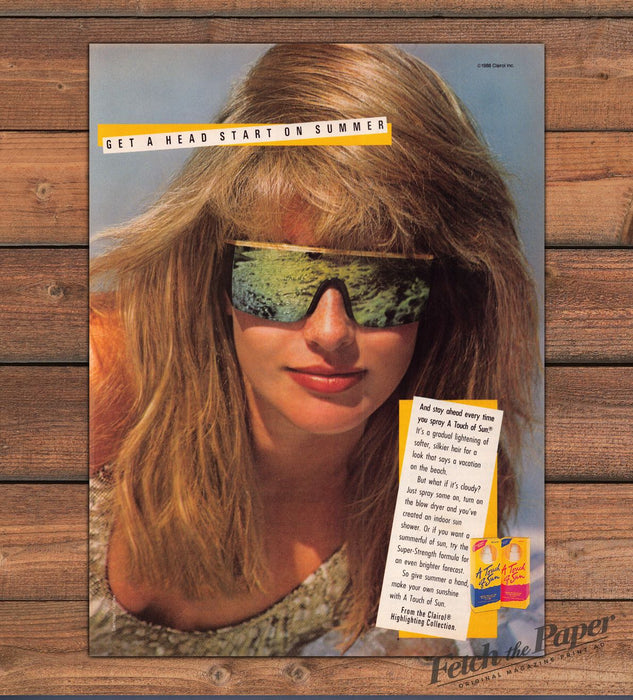 Clairol A Touch Of Sun Hair Lightener Spray Big Hair Blonde Print Ad 1988 1980s