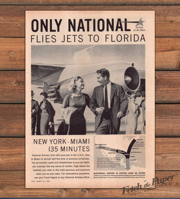 National Airlines Only National Flies Jets To Florida Miami Print Ad 1959 1950s