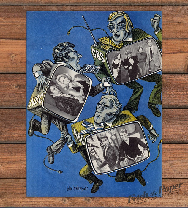 John Huehnergarth TV Ratings War Networks Magazine Illustration 1977 1970s