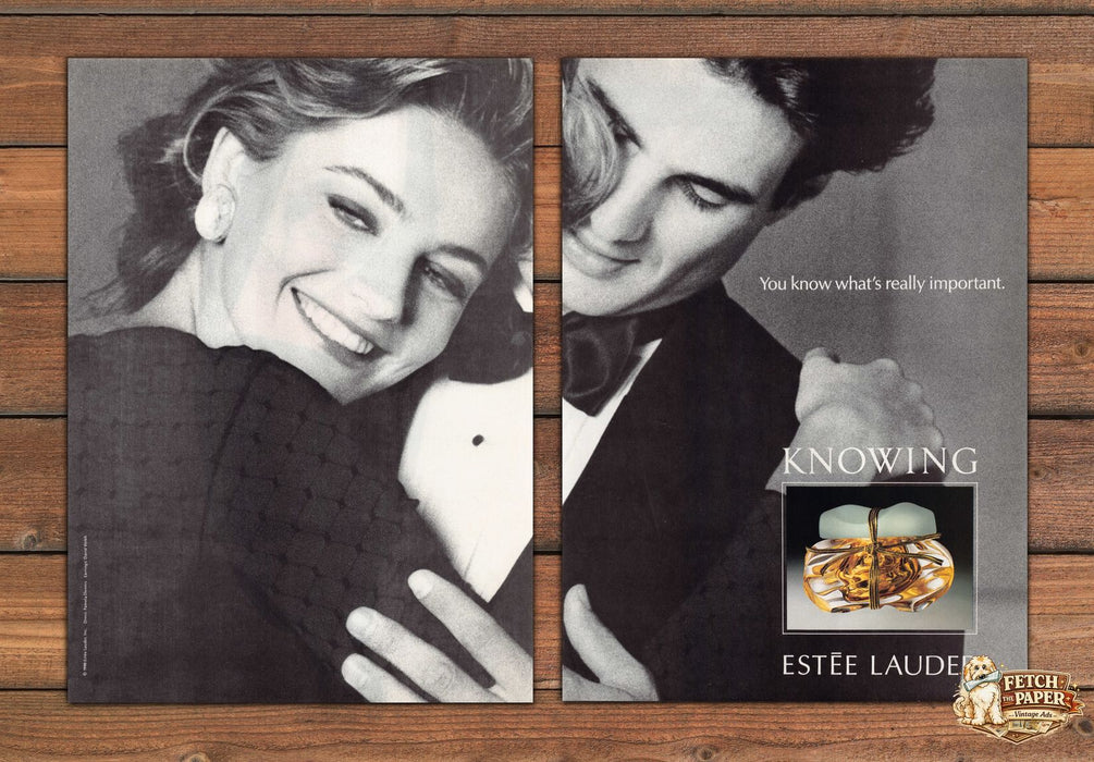 Estée Lauder Knowing Important Perfume Couple Tuxedo Print Ad 1990 1990s (2pgs)