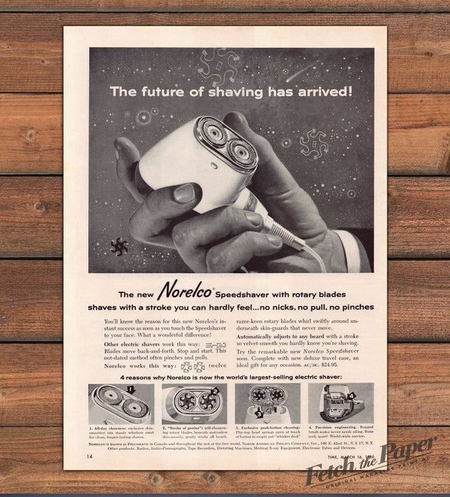 Norelco Speedshaver Rotary Blades Future Of Shaving Starry Print Ad 1959 1950s
