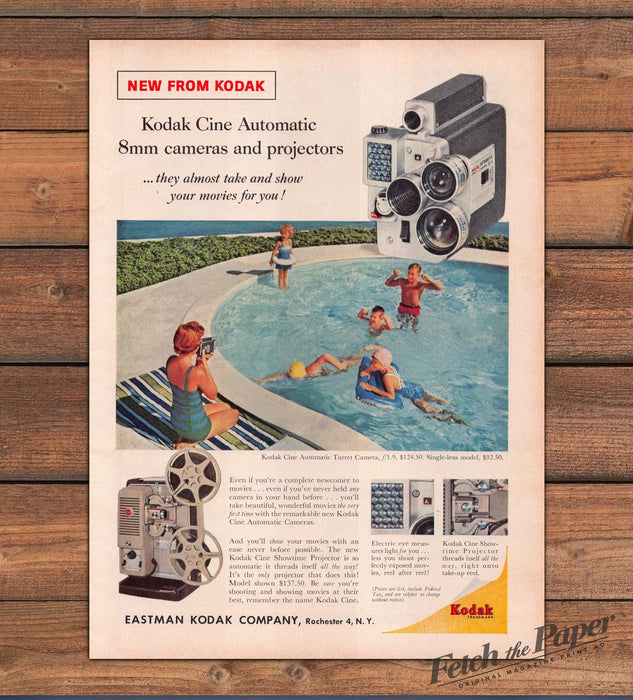 Kodak Cine Automatic 8mm Movie Camera Projector Family Print Ad 1959 1950s