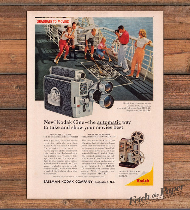 Kodak Cine Automatic Turret Camera Graduate To Movies Ship Print Ad 1959 1950s