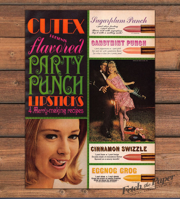 Cutex Flavored Party Punch Lipsticks Cinnamon Swizzle Eggnog Print Ad 1965 1960s
