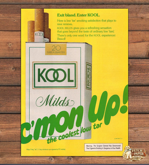 Kool Milds Cigarettes Cmon Up Coolest Low Tar Print Ad 1981 1980s