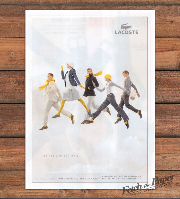 Lacoste Un Peu d'Air Sur Terre Yellow Scarves Jumping Models Print Ad 2008 2000s