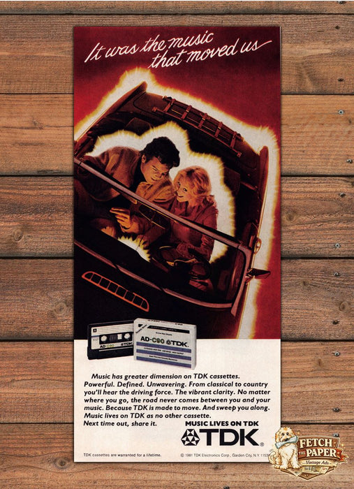 TDK AD-C90 Cassette Music Lives On TDK Vintage Car Print Ad 1981 1980s