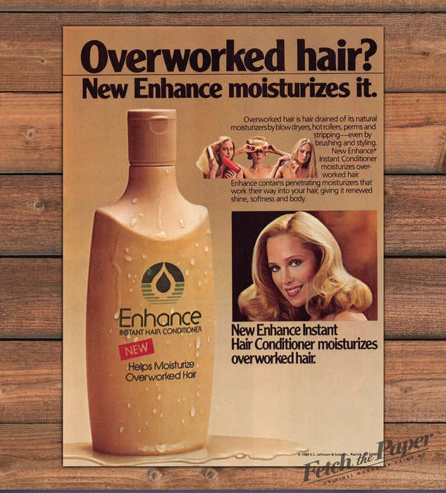 Enhance Instant Hair Conditioner Blonde Woman Bottle Print Ad 1980 1980s