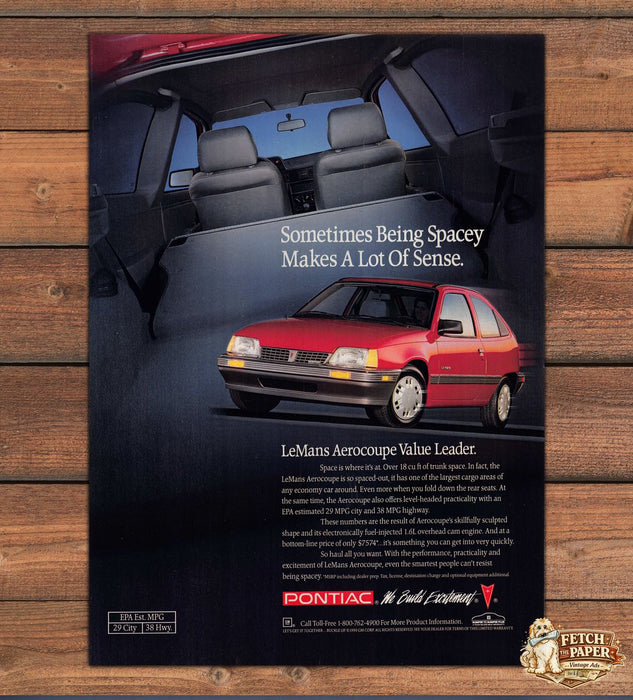 Pontiac LeMans Aerocoupe Being Spacey Red Hatchback Print Ad 1991 1990s