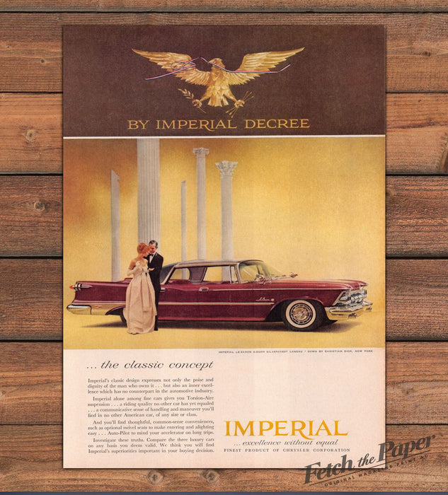 Imperial LeBaron Chrysler By Imperial Decree Burgundy Car Print Ad 1959 1950s