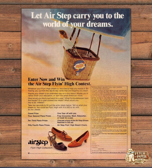 Air Step Shoes Flyin High Contest Hot Air Balloon Print Ad 1981 1980s