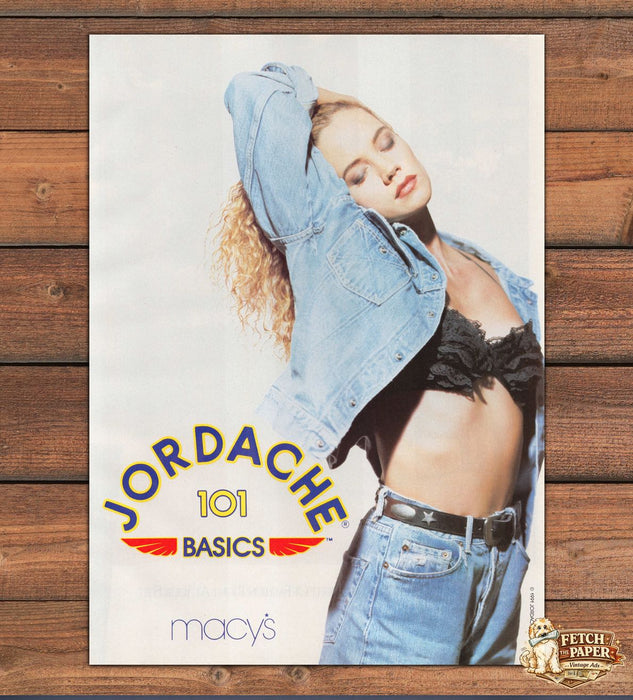 Jordache 101 Basics Denim Jacket Black Lace Bra Macy's Print Ad 1991 1990s