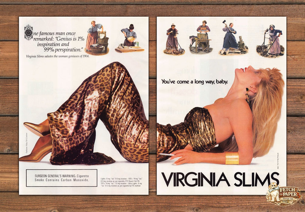 Virginia Slims You've Come a Long Way Baby Leopard Print Ad 1988 1980s (2pgs)