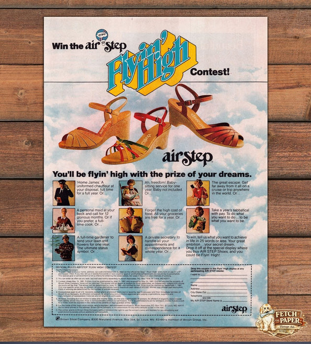 Air Step Shoes Flyin High Contest Wedge Sandals Print Ad 1981 1980s