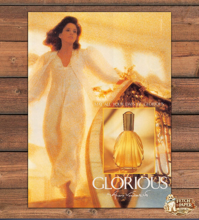 Gloria Vanderbilt Glorious Perfume Golden Gown Sunset Print Ad 1988 1980s