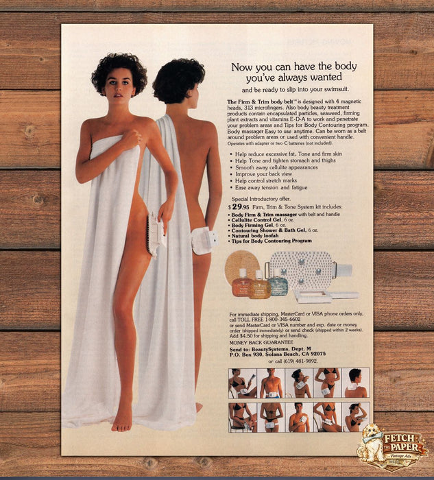 Firm Trim Body Belt Toning System Bare Silhouette Leg Towel Print Ad 1991 1990s