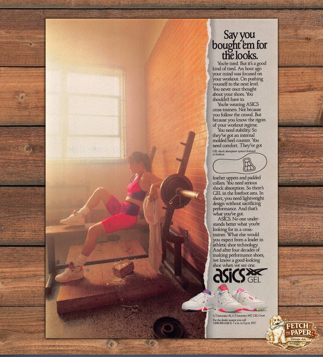 Asics Gel Cross Trainers Weight Bench Pink Shorts Print Ad 1991 1990s