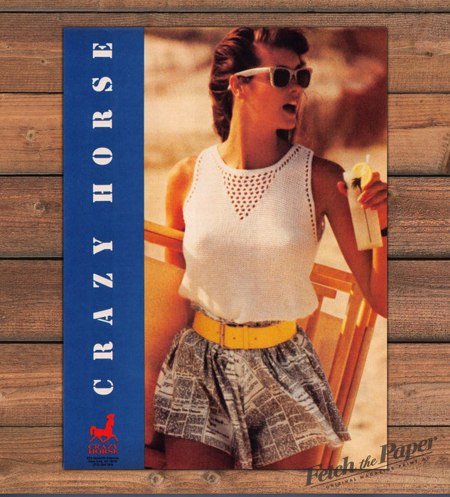 Crazy Horse Girl Sunglasses White Knit Tank Newspaper Shorts Print Ad 1985 1980s
