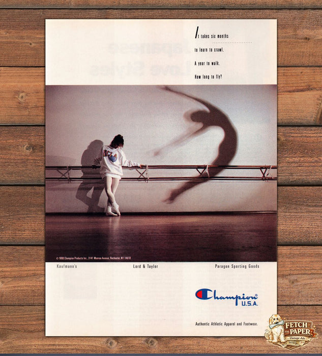 Champion USA UCLA Sweatshirt Ballet Dancer Shadow Print Ad 1991 1990s