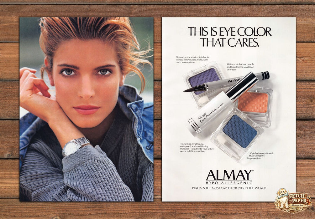Almay Stephanie Seymour Eye Color That Cares Denim Jacket Print Ad 1991 1990s