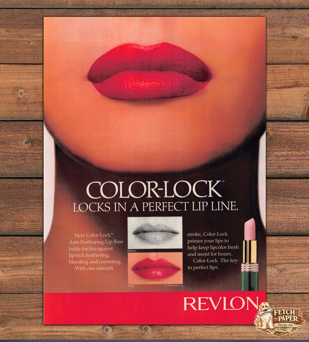 Revlon Color-Lock Lipstick Locks In Perfect Lip Line Print Ad 1991 1990s