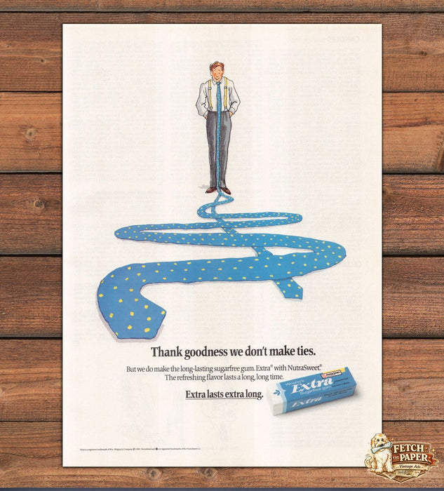 Wrigley's Extra Sugarfree Gum Tie Illustration Print Ad 1990 1990s