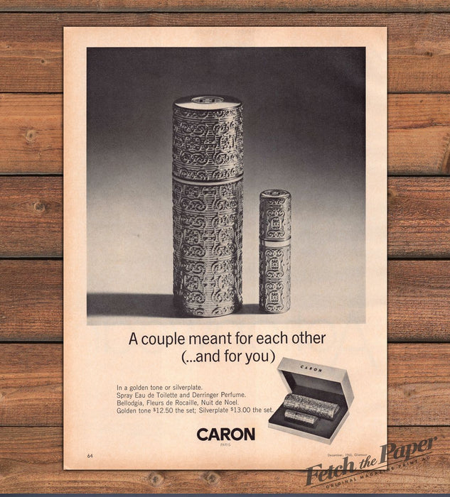 Caron Perfume Spray Eau de Toilette Derringer Set Silver Print Ad 1965 1960s
