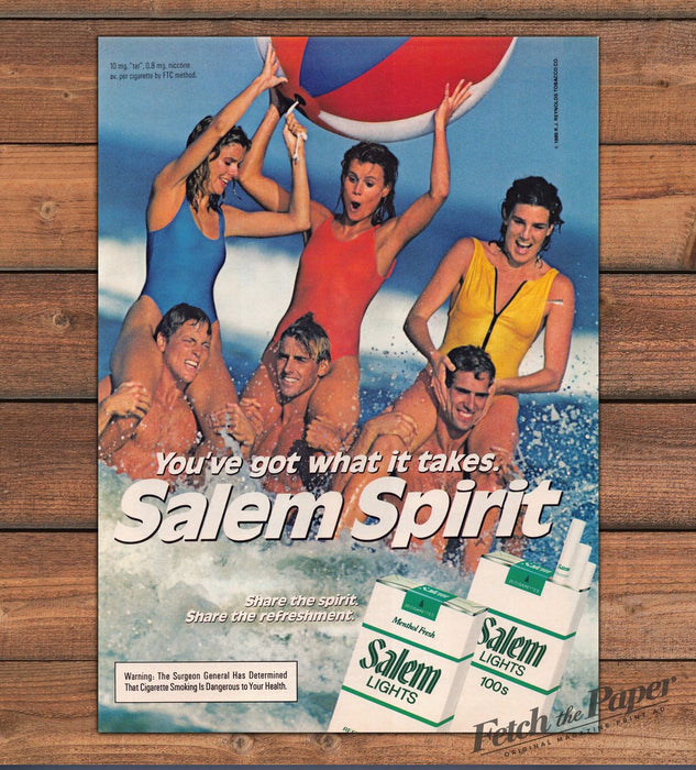 Salem Spirit Lights Beach Ball Swimsuits Piggyback Splash Print Ad 1985 1980s