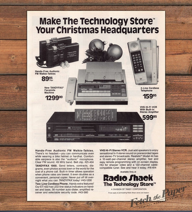 Radio Shack Christmas Tandyfax Fax Walkie-Talkies Cordless Print Ad 1988 1980s