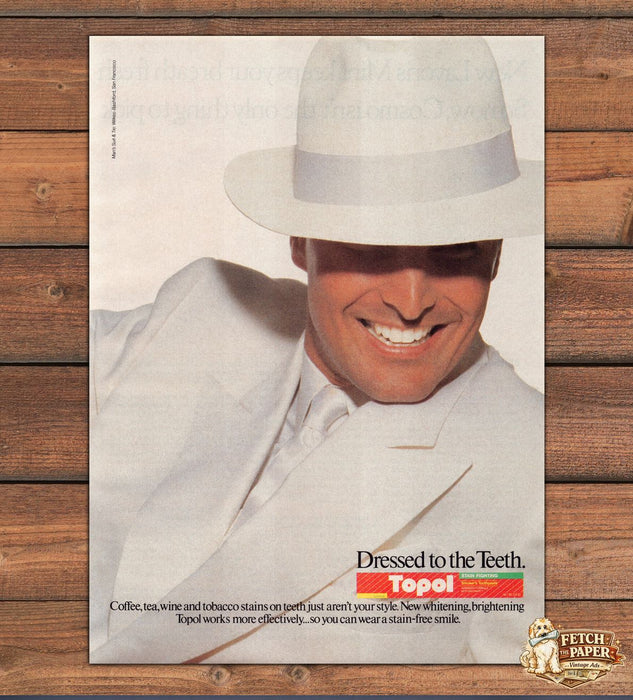 Topol Dressed to the Teeth White Suit Fedora Print Ad 1988 1980s