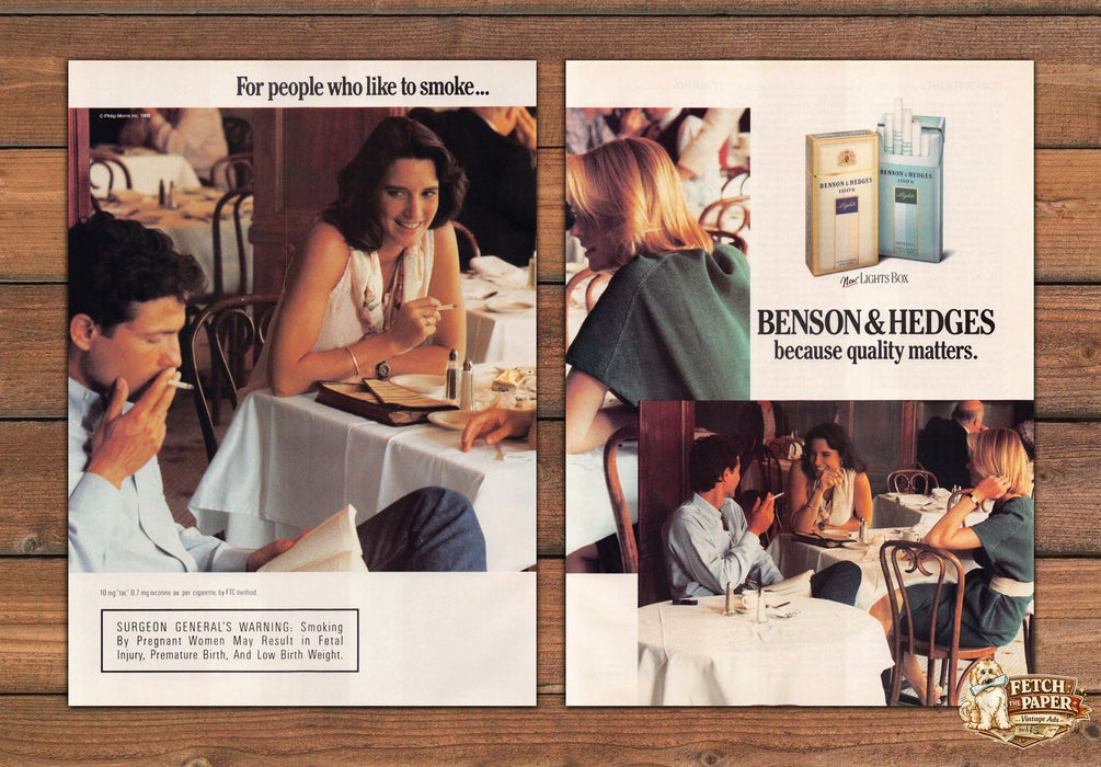 Benson & Hedges Restaurant Dining Smokers Print Ad 1988 1980s (2pgs)