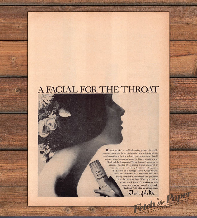 Charles of the Ritz Throat Cream Facial Profile Flowers Print Ad 1965 1960s