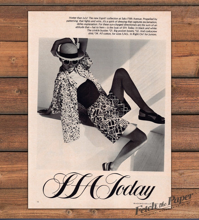 Esprit Black White Boxers Bustier Straw Hat Legs Print Ad 1985 1980s
