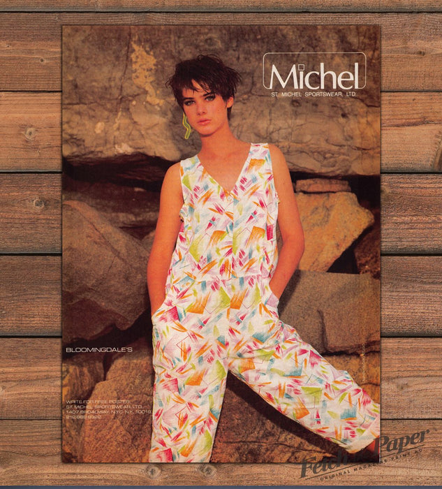 St. Michel Sportswear Short Hair Model Colorful Jumpsuit Print Ad 1985 1980s