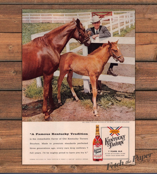 Old Kentucky Tavern Bourbon Col. Frank Thompson Mare Foal Print Ad 1959 1950s