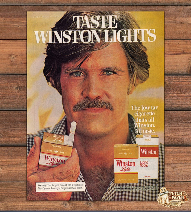 Winston Lights RJ Reynolds Taste Low Tar Mustache Man Print Ad 1978 1970s